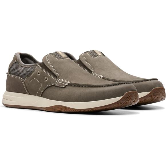 NWT Clarks Men's Sailview Step Nubuck Slip on Shoes taupe-SZ 7